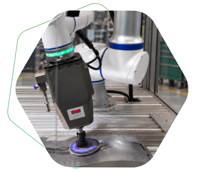 Cobot beim Schleifen eines Bauteils in der Produktion