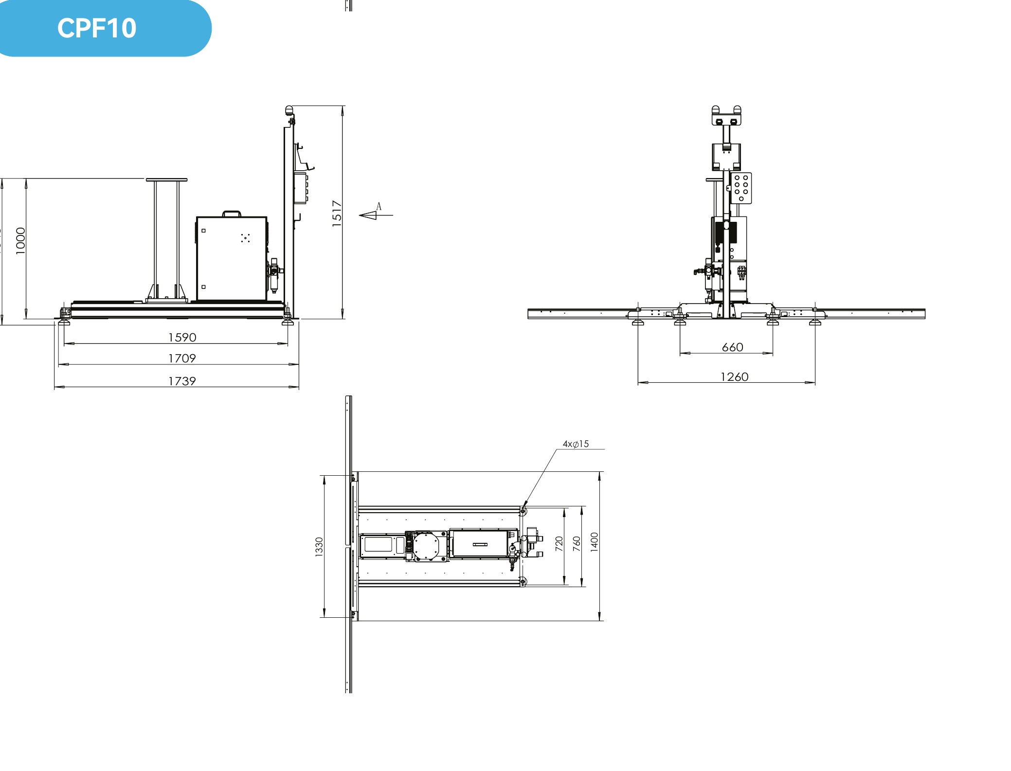 palettierloesung-masse-cpf10 Maße der Palettierstation mit Säule CPF10 bei Palettenhöhen bis 1.700mm