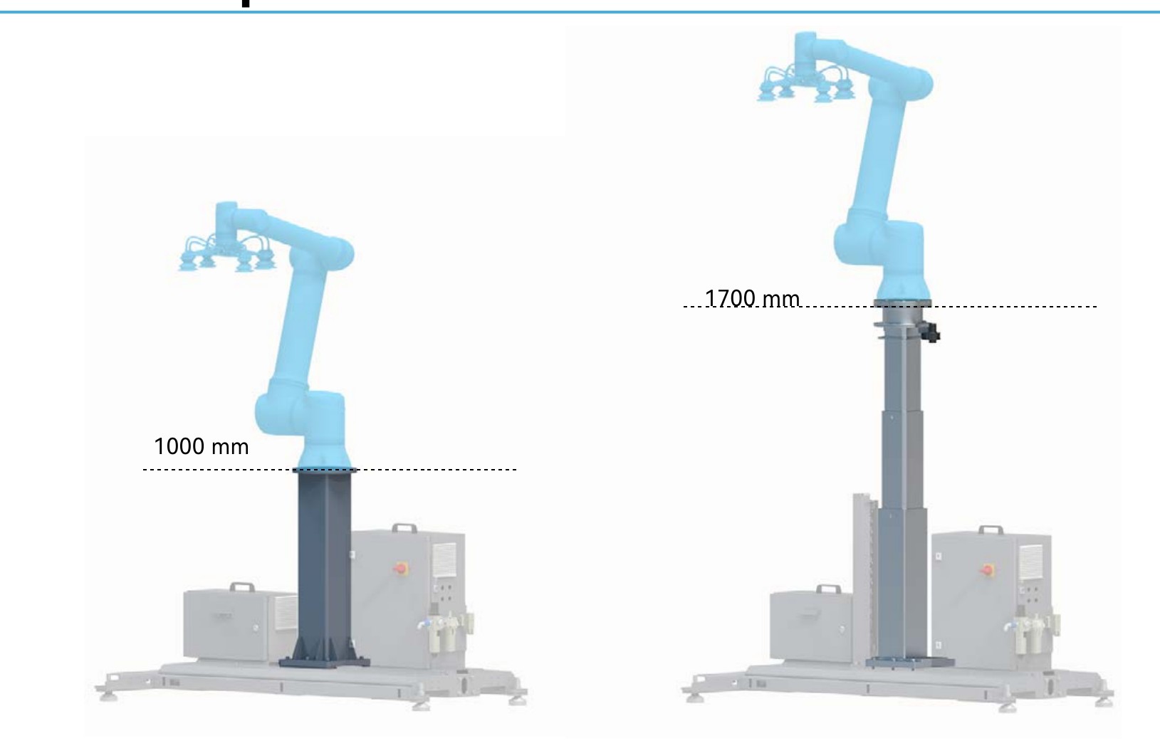 palettierloesung-saeulen Vergleich der festen Säule CPF10 (bis 1.700mm) und der teleskopierbaren Säule CPL07 (bis 2.400mm)